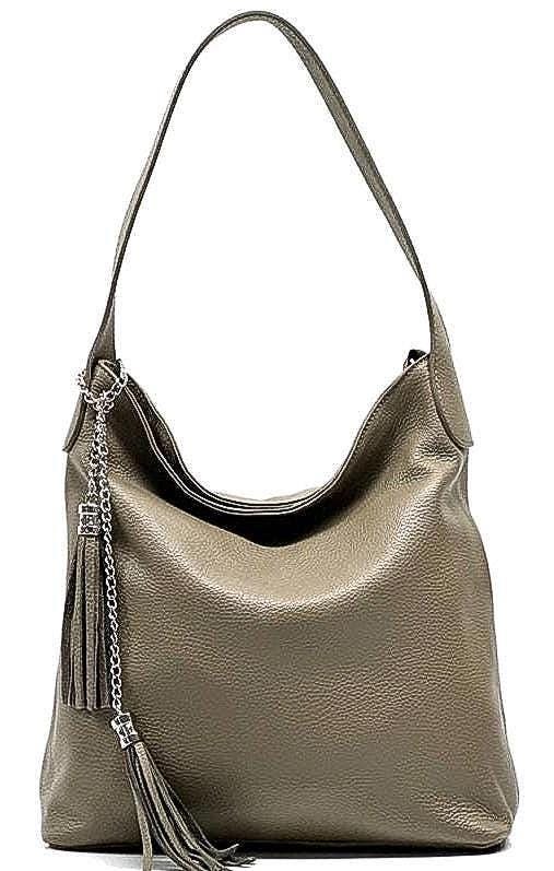 Taupe, Pebbled Soft Leather Shoulder Bag Handmade in Italy Free Shipping
