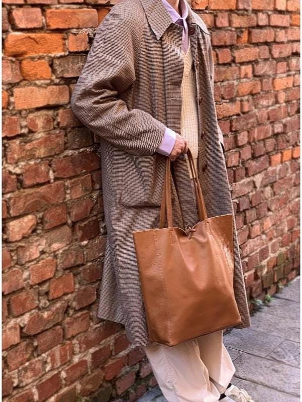 Pebbled Leather Tote Bag: Handmade Italian Calfskin Shopper