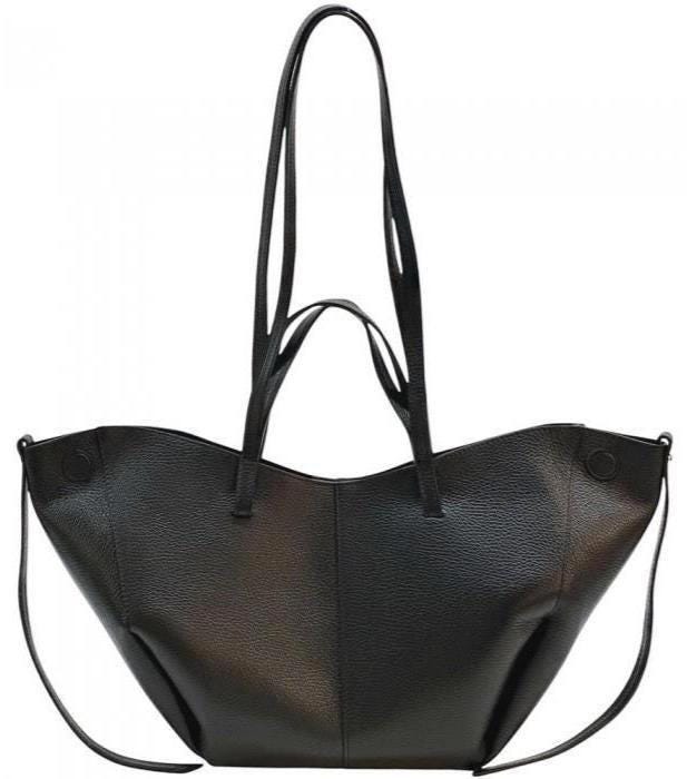 Pebbled Leather Tote Bag with Pouch: Handmade Italian Shoulder Bag