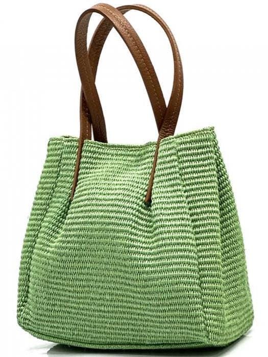Raffia and Leather, Handmade Tote Bag from Italy, Free Shipping