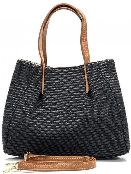 Raffia and Leather, Handmade Tote Bag from Italy, Free Shipping