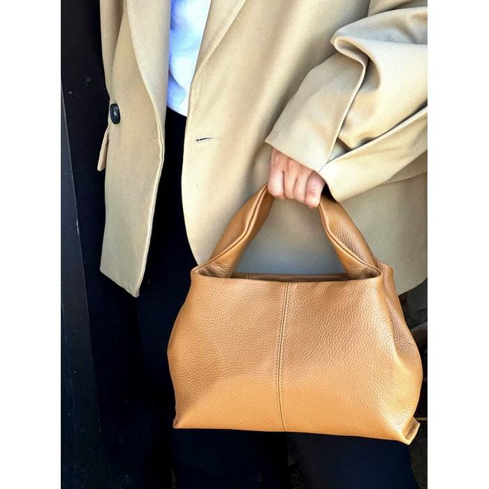 Italian Leather Trapeze Bag: Handmade Shoulder Crossbody Handbag