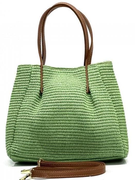 Raffia and Leather, Handmade Tote Bag from Italy, Free Shipping