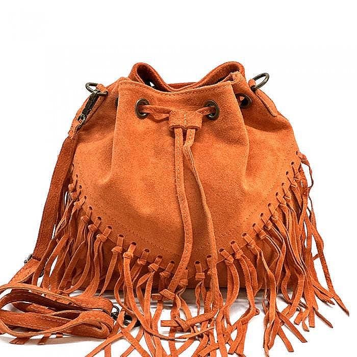 Groovy Fringed Suede Drawstring Sack, Handmade in Italy, Free Shipping