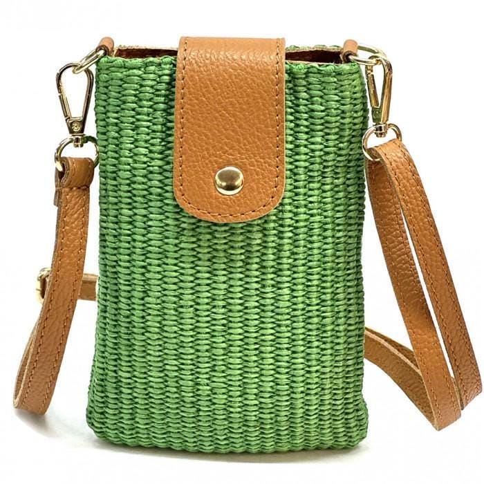 Raffia and Leather Crossbody Bag: Handmade Italian Design