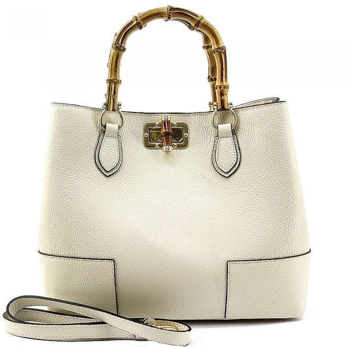 Bamboo Handle, Pebbled Leather Tote Bag (Large)