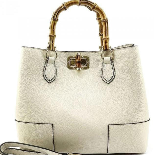 Bamboo Handle, Pebbled Leather Tote Bag (Large) Colors of Spring 2025