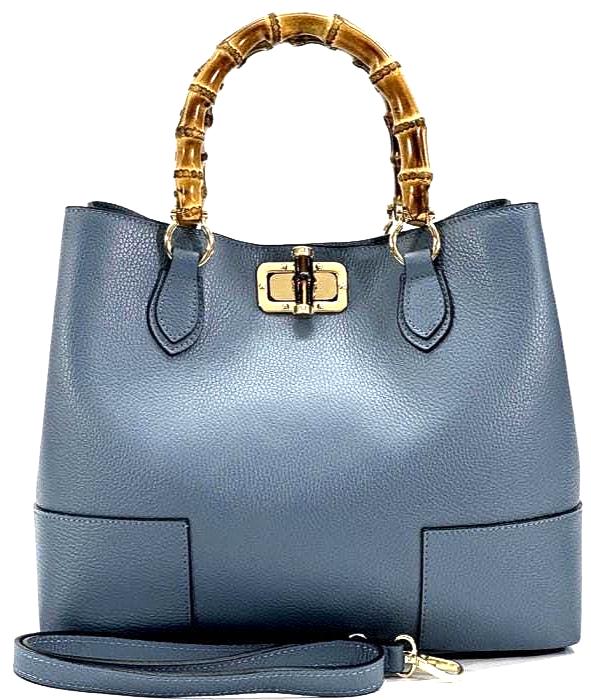 Bamboo Handle, Pebbled Leather Tote Bag (Large) Colors of Spring 2025