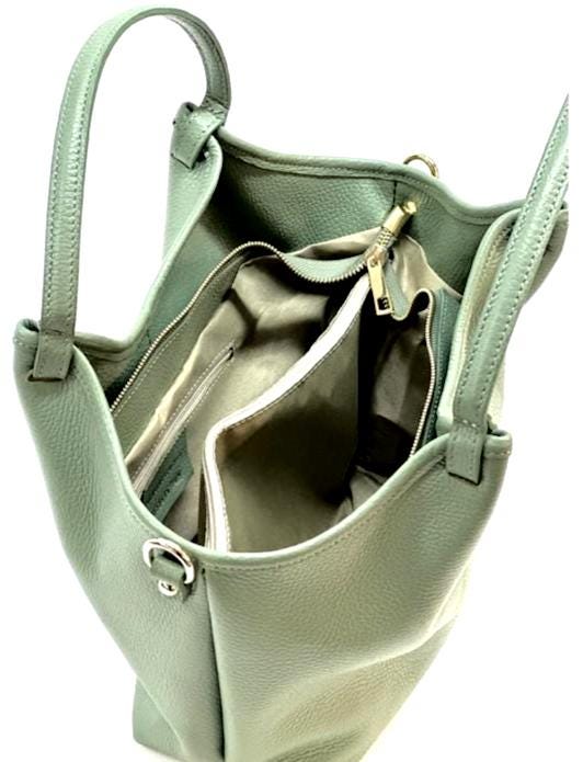 Caramel-colored full-grain leather Tote with Adjustable Shoulder Straps, Handmade in Italy. Free Shipping to the US