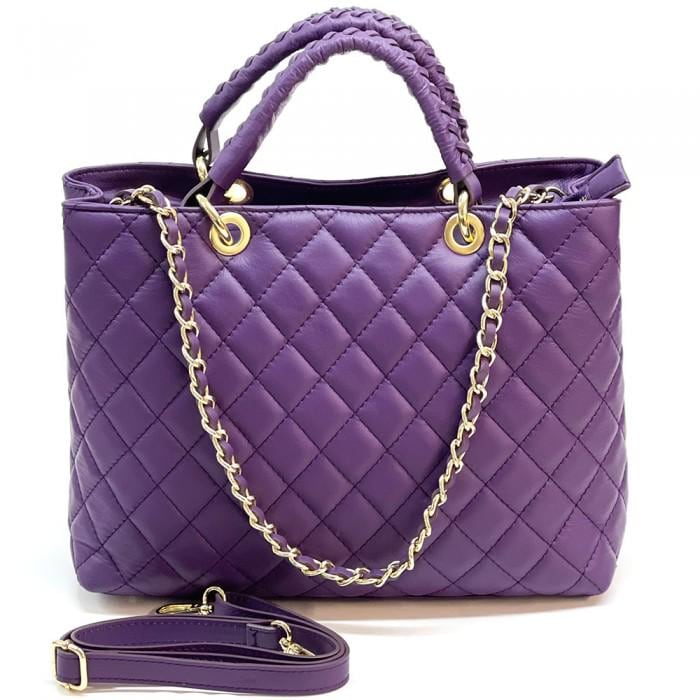 Quilted, Diamond Shape, Leather Tote, Made in Italy, Free Shipping to the US