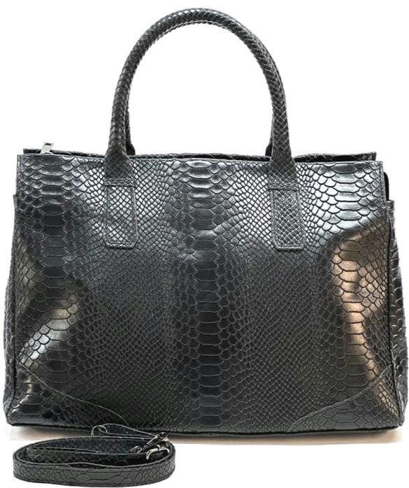 Python Printed Luxurious Leather Tote Bag, Unique and Bold Design, Handmade in Italy