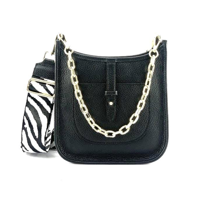 Classic Shoulder Bag with Chain and Adjustable Cloth Strap, Made in Italy, Free Shipping