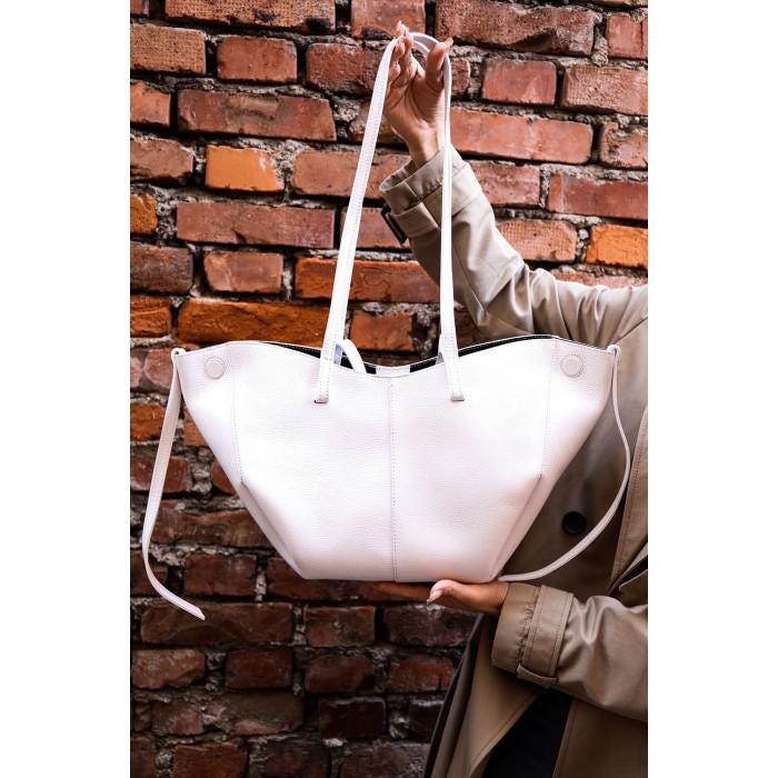 Pebbled Leather Tote Bag plus Pouch, Handmade in Italy, Free Shipping to US