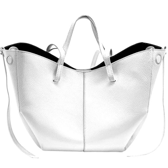 Pebbled Leather Tote Bag plus Pouch, Handmade in Italy, Free Shipping to US