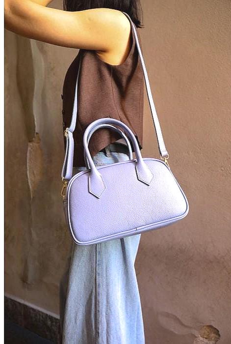 Bowler Bag in Pebbled Leather, Made in Italy, Free Shipping