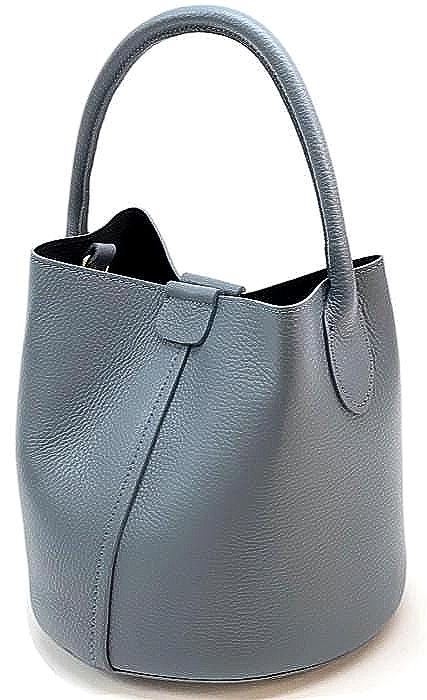 Stone Blue Leather Bucket Bag with Pochette - Handmade in Italy