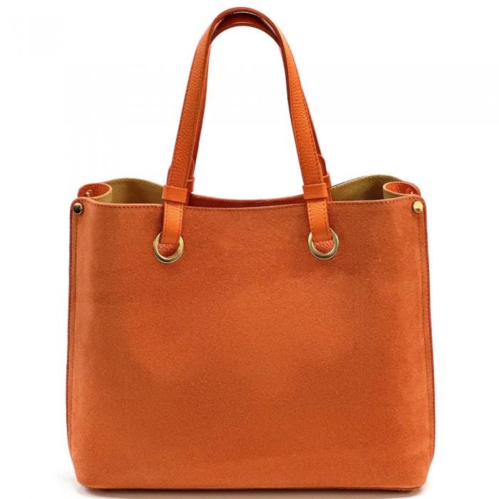 Classic Suede and Leather Tote with Metal Grommets, Handmade in Italy, Free Shipping to the US