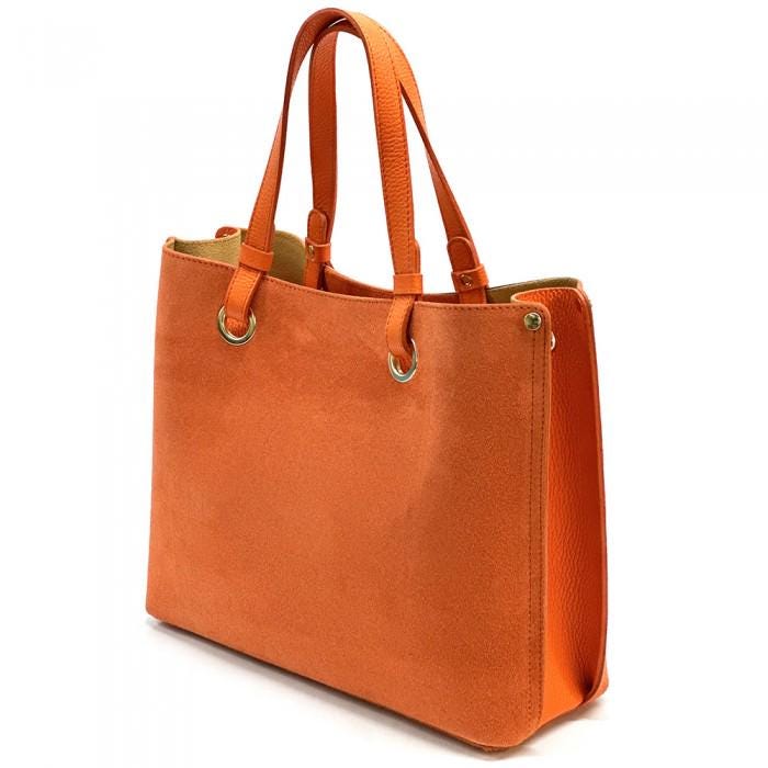 Classic Suede and Leather Tote with Metal Grommets, Handmade in Italy, Free Shipping to the US