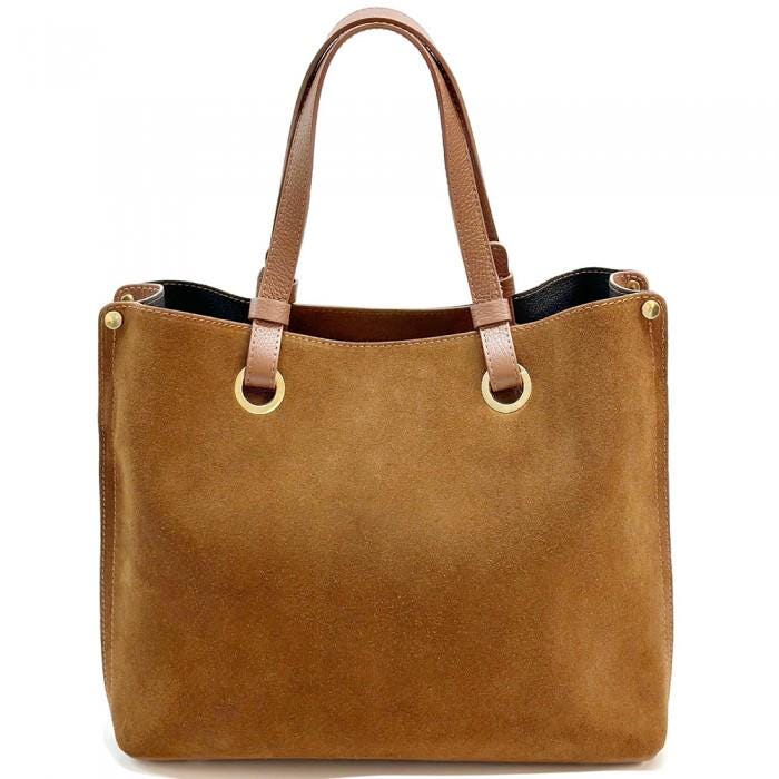 Classic Suede and Leather Tote with Metal Grommets, Handmade in Italy, Free Shipping to the US