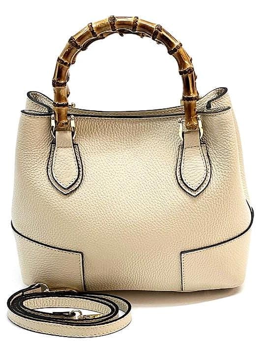 Leather Tote with Natural Bambo Handles (small) Handcrafted in Italy, Free Shipping