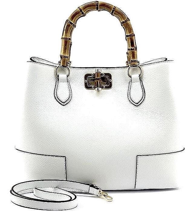Handcrafted Italian Leather Tote with Natural Bamboo Handles
