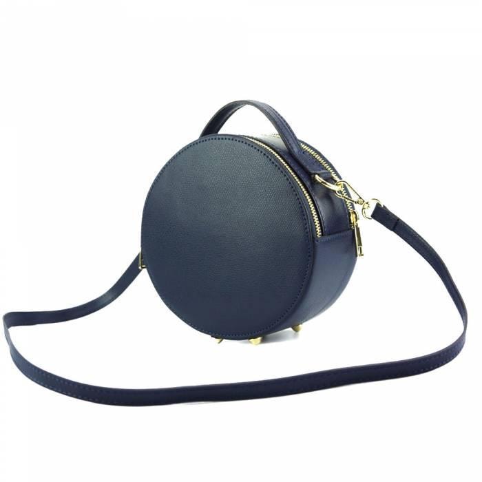 Unique, round-shaped mini handbag in Black stamped Italian Leather. Free Shipping