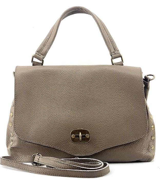 Taupe Satchel Handmade in Italy Pebbled Leather 2025 Pantone Color Free Shipping