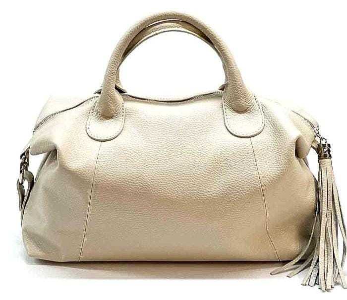 The Italian Way of Travel. Pebbled, Natural Grain Leather Satchel, Free Shipping to the US