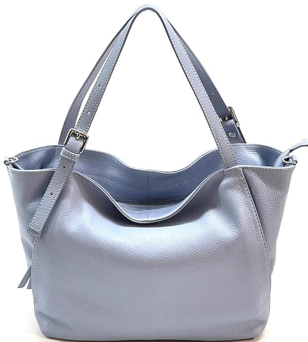 Everyday Lux Calfskin Shoulder in Light Cayan, Handmade in Italy, Free Shipping to the US