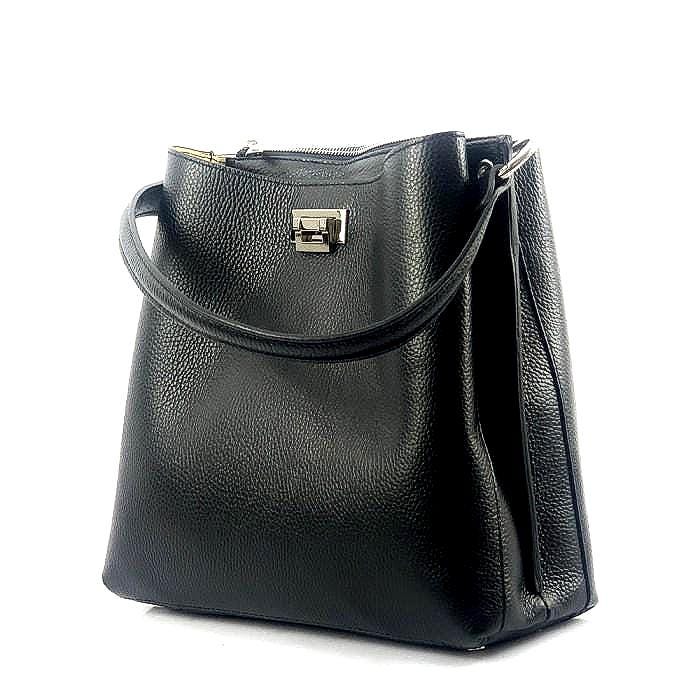 Handmade Black Polished Leather Tote Bag: Italian Luxury