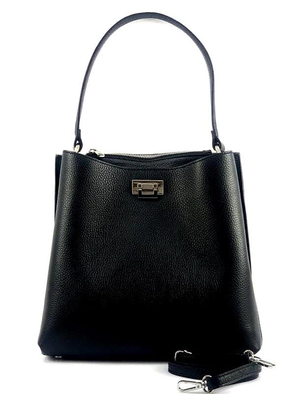 Handmade Black Polished Leather Tote Bag: Italian Luxury