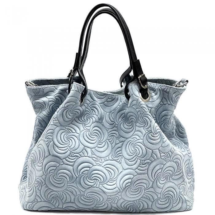 Embossed Leather Tote Bag: Slouchy Italian Shoulder Bag