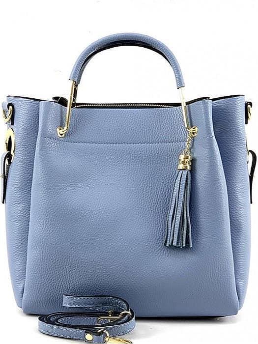 Classic Pebbled Leather in Blue Jean Blue with Tassel, Handmade in Italy, Free Shipping to the US