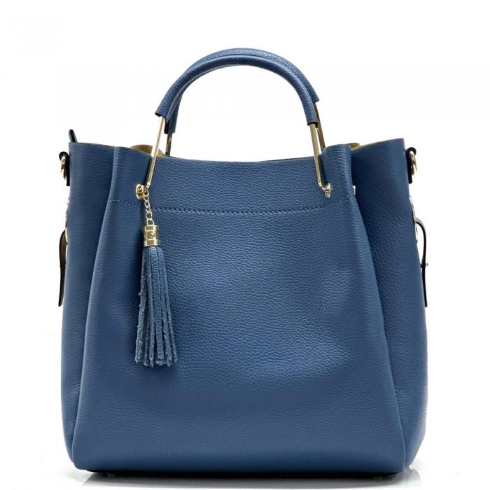 Classic Pebbled Leather in Blue Jean Blue with Tassel, Handmade in Italy, Free Shipping to the US