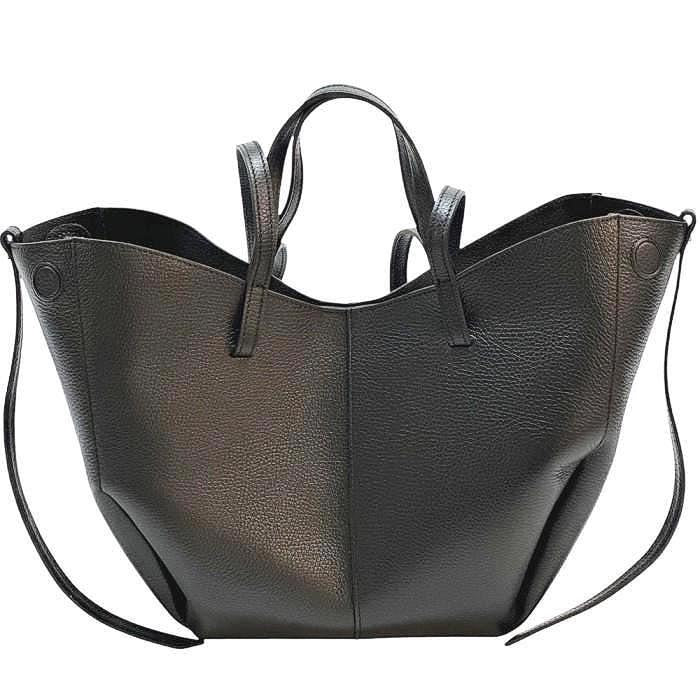Pebbled Leather Tote Bag with Pouch: Handmade Italian Shoulder Bag