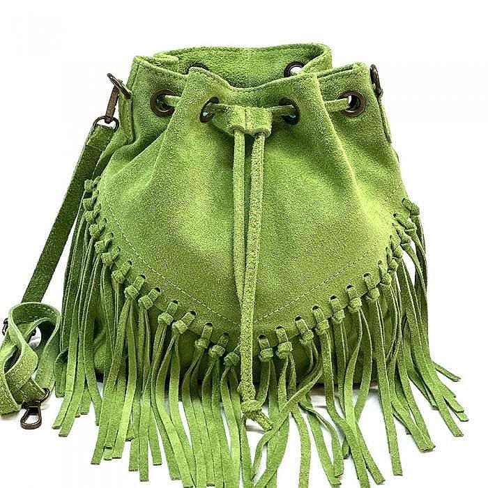Groovy Fringed Suede Drawstring Sack, Handmade in Italy, Free Shipping