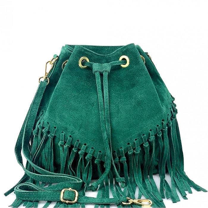 Groovy Fringed Suede Drawstring Sack, Handmade in Italy, Free Shipping