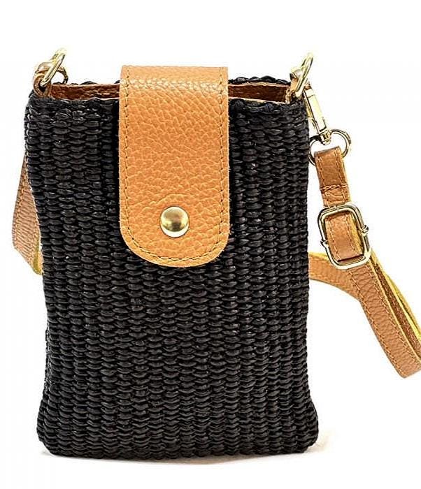 Raffia and Leather Crossbody Bag, Made in Italy, Free Shipping