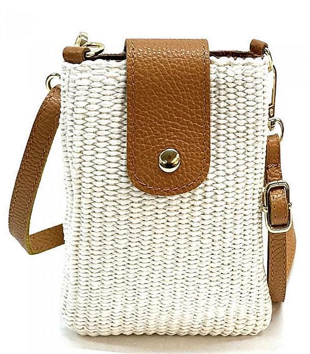 Raffia and Leather Crossbody Bag: Handmade Italian Design