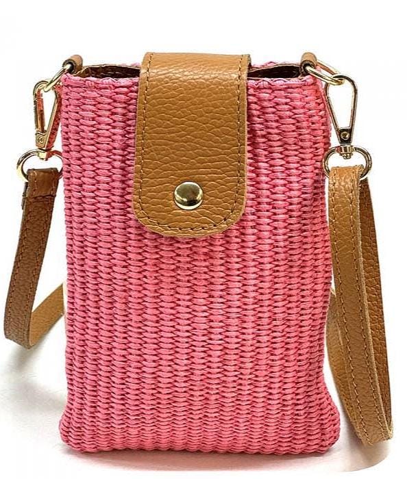 Raffia and Leather Crossbody Bag: Handmade Italian Design