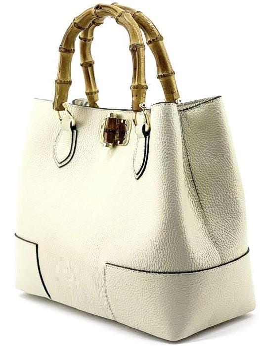 Bamboo Handle, Pebbled Leather Tote Bag (Large) Colors of Spring 2025
