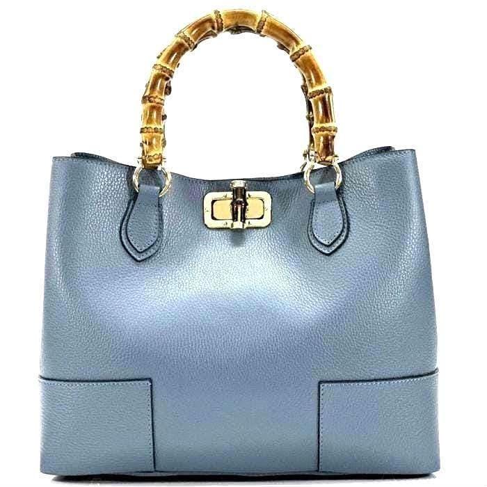 Bamboo Handle, Pebbled Leather Tote Bag (Large) Colors of Spring 2025