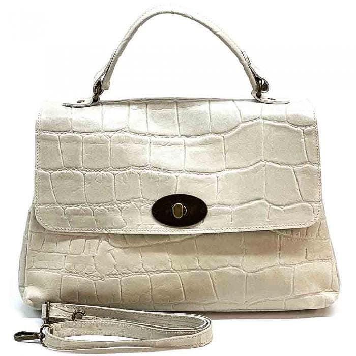 Messenger Bag, Handheld or Crossbody, Stamped Leather, Handmade in Italy, Free Shipping