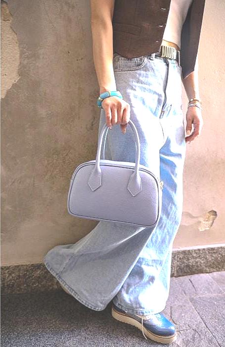 Bowler Bag in Pebbled Leather, Made in Italy, Free Shipping