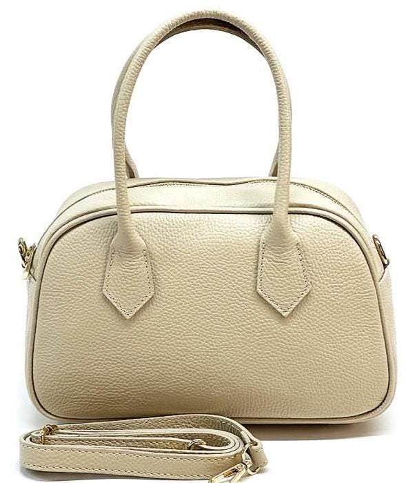 Pebbled Leather Bowler Bag: Handmade Italian Leather, Gold Hardware