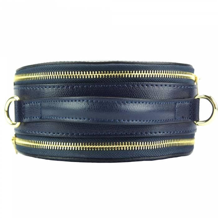 Unique, round-shaped mini handbag in Black stamped Italian Leather. Free Shipping