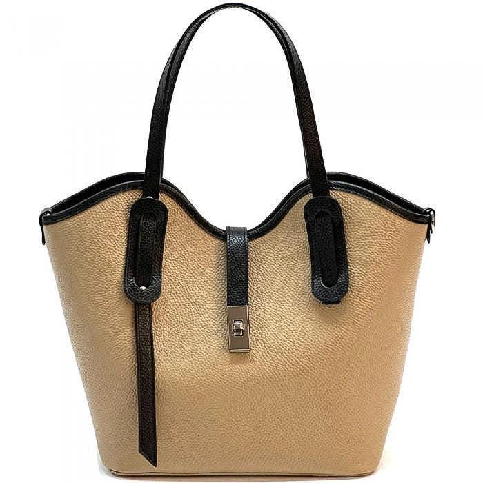 Pebbled Italian Leather Tote Bag: Scalloped Design, Handmade in Italy