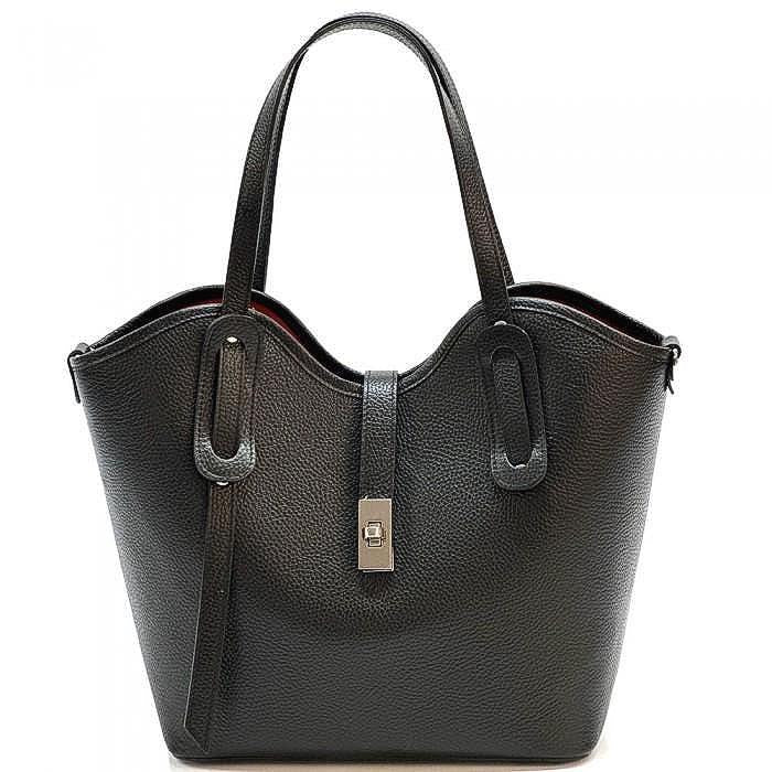 Pebbled Italian Leather Tote Bag: Scalloped Design, Handmade in Italy