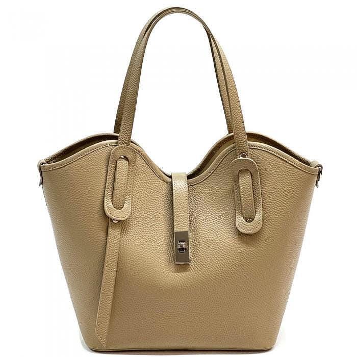 Pebbled Italian Leather Tote Bag: Scalloped Design, Handmade in Italy