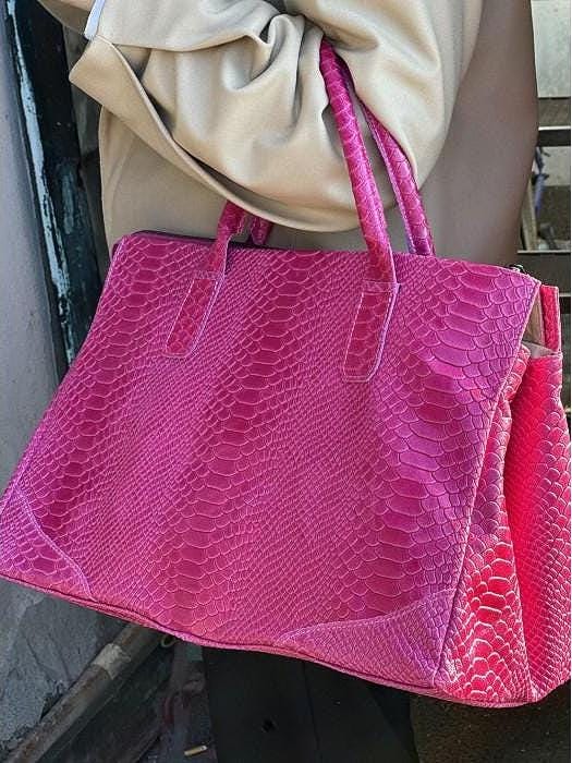 Python Printed Luxurious Leather Tote Bag, Unique and Bold Design, Handmade in Italy